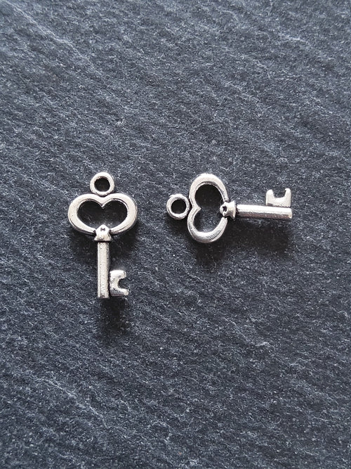 20 or 100 Little Key Charms Antique Silver Tone 15x9mm 2.5mm wide. Nickel FREE