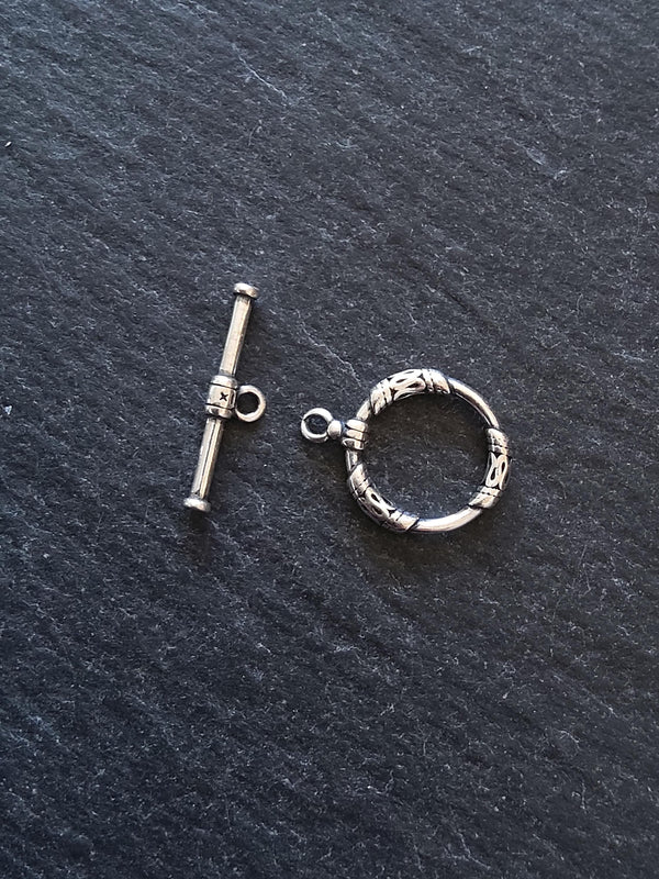Antiqued Genuine Solid Sterling Silver Toggle Clasp Set 17x13x2mm