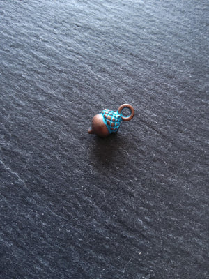12 or 60 Acorn Charms Antique Copper Tone Alloy with Blue Patina 14x7mm