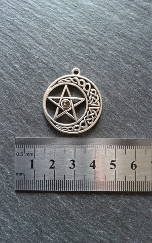 4 or 20 Celtic Knot Crescent Moon & Star Pendant Antique Silver Tone 33x30mm