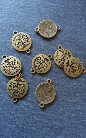 6 or 30 Antique Bronze Tone Round Tree of Life Connector Charms 27x20mm Nickel FREE