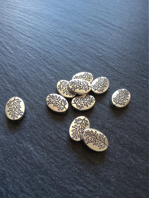 10 or 50 Antique Silver Tone Flattened Oval Shaped Tree Beads 13x10x3mm