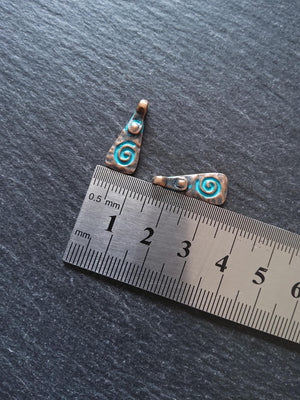 6 or 30 Swirl Pattern Drop Charms Antique Copper Alloy with Blue Patina 20x8mm