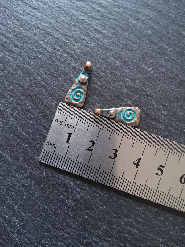 6 or 30 Swirl Pattern Drop Charms Antique Copper Alloy with Blue Patina 20x8mm