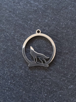 Howling Wolf Stainless Steel Silhouette Charms 23x20mm
