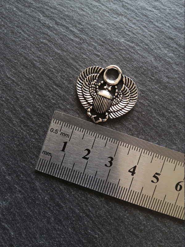 4 or 20 Egyptian Scarab Beatle Pendant or Charms Antique Silver Tone  27x26mm