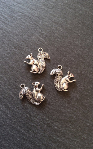 8 or 40 Squirrel Charms Antique Silver Tone Alloy 21x21x4mm
