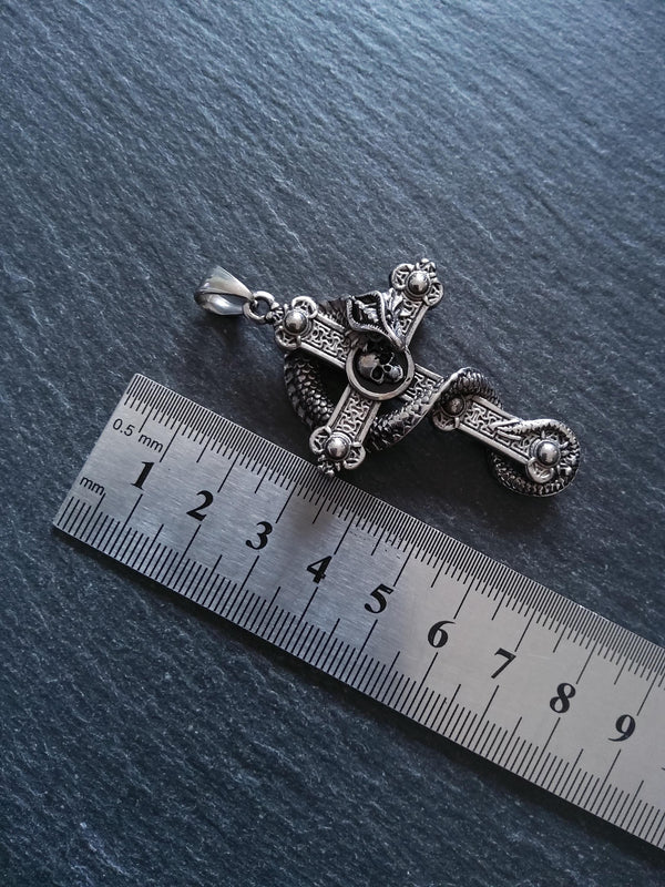 Large Dragon Cross Pendant Stainless Steel 55x36x12mm