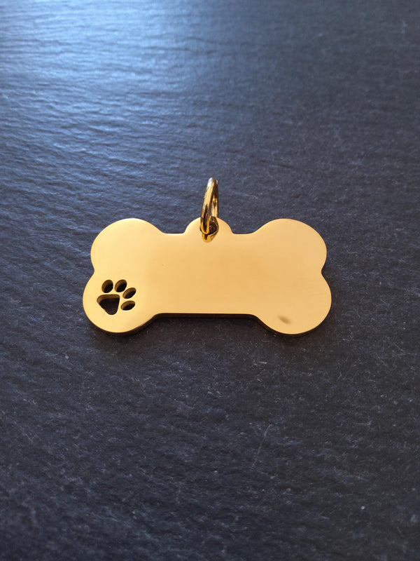 Bone Shaped Dog Tag Bright Gold Stainless Steel 40x20x1.8mmBone Shaped Dog Tag Bright Gold Stainless Steel 40x20x1.8mm