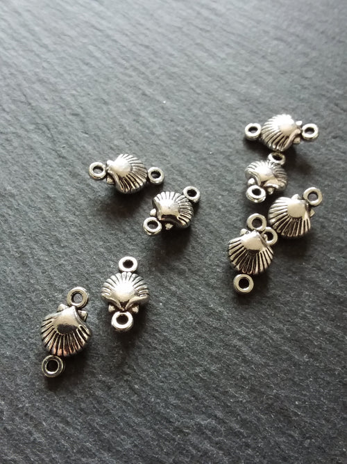 10 or 50 Shell Connector Charms Antique Silver Tone Alloy 15x9x5mm