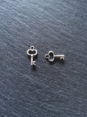 20 or 100 Little Key Charms Antique Silver Tone 15x9mm 2.5mm wide. Nickel FREE