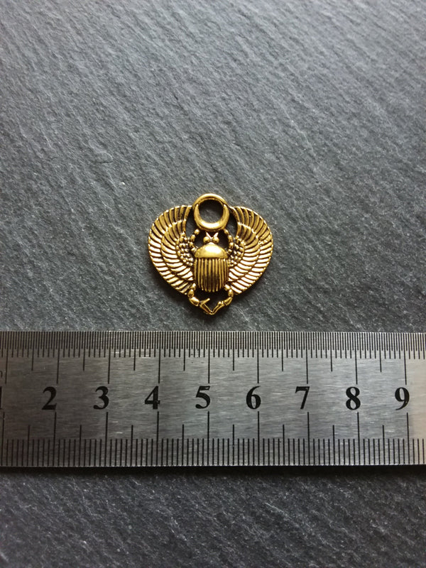 4 or 20 Egyptian Scarab Beatle Pendant or Charms Antique Gold Tone  27x26mm