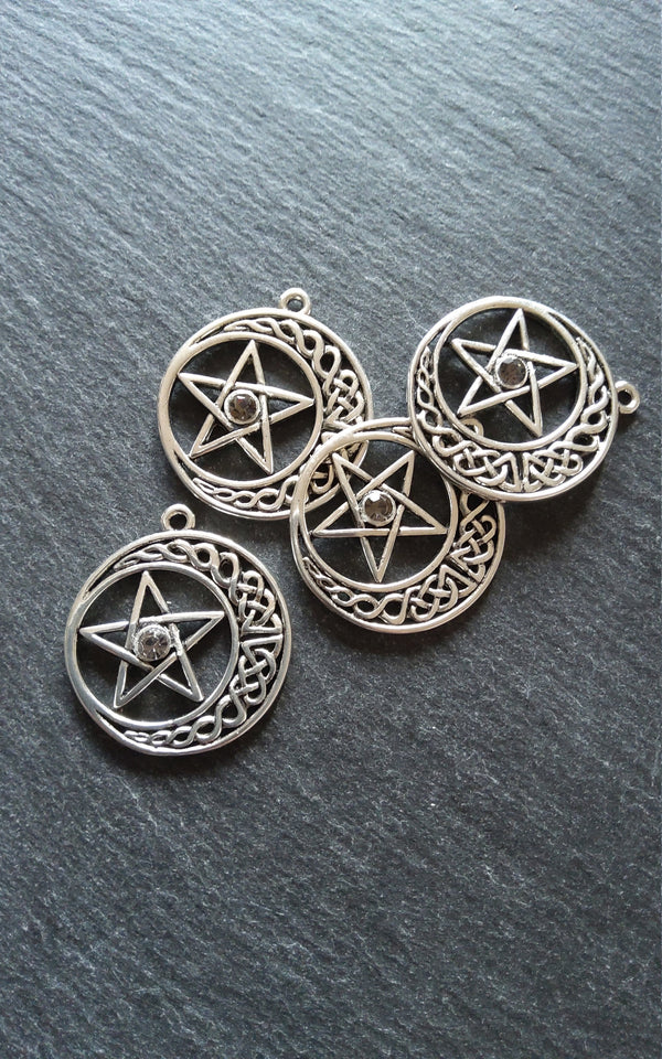 4 or 20 Celtic Knot Crescent Moon & Star Pendant Antique Silver Tone 33x30mm