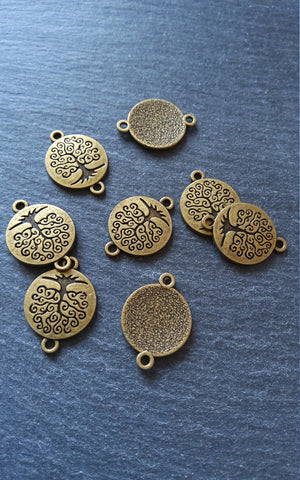6 or 30 Antique Bronze Tone Round Tree of Life Connector Charms 27x20mm Nickel FREE