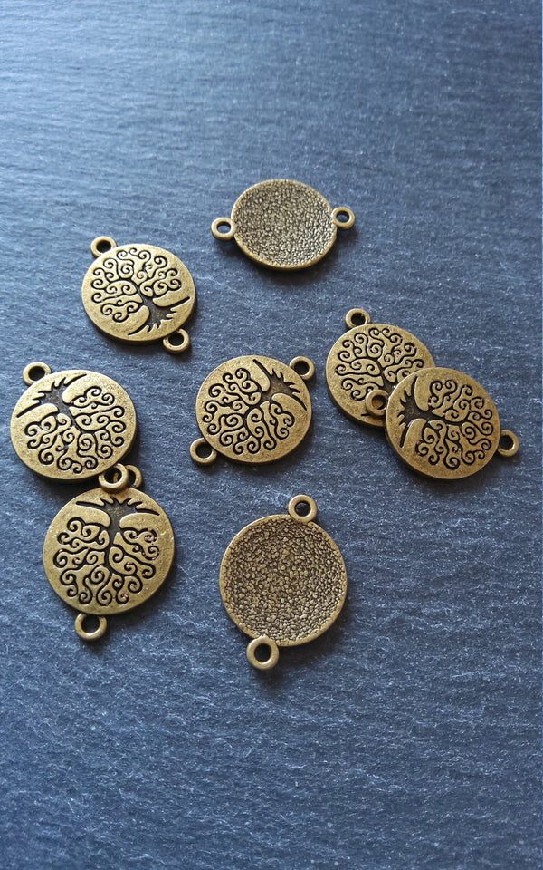 6 or 30 Antique Bronze Tone Round Tree of Life Connector Charms 27x20mm Nickel FREE
