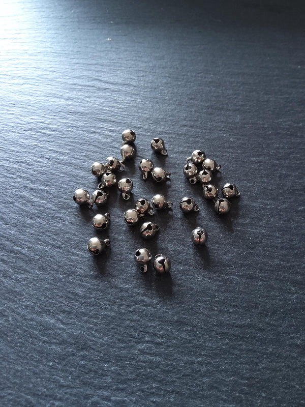 40 or 200 Little Antique Silver Tone 6mm Brass Bells Bell Charms 9x6mm