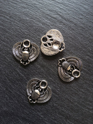 4 or 20 Egyptian Scarab Beatle Pendant or Charms Antique Silver Tone  27x26mm
