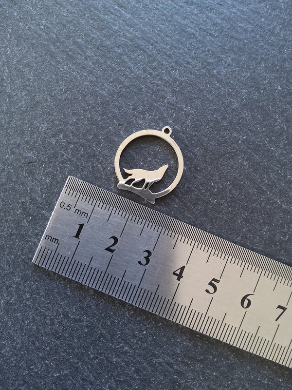 Howling Wolf Stainless Steel Silhouette Charms 23x20mm