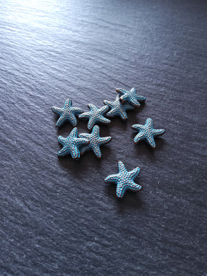 10 or 50 Starfish Beads Antique Copper with Blue Patina 14x13.5x3.7mm Hole: 1mm