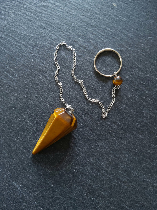 Dowsing Pendulum Natural Tigers Eye Faceted Cone with Velvet Pouch