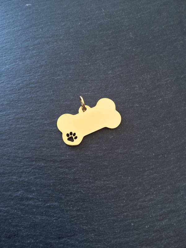 Bone Shaped Dog Tag Bright Gold Stainless Steel 40x20x1.8mmBone Shaped Dog Tag Bright Gold Stainless Steel 40x20x1.8mm