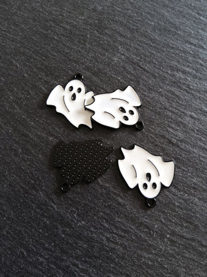 4 or 20 Ghost Charms Black Plated Alloy with White Enamel 26x23mm