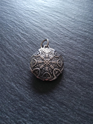 Round Double-Sided Helm of Awe Protection Pendant Surgical Steel 30.5x27x8.5mm