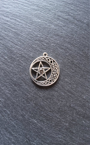 4 or 20 Celtic Knot Crescent Moon & Star Pendant Antique Silver Tone 33x30mm