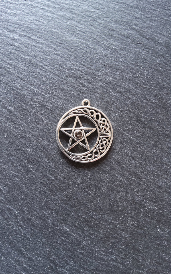 4 or 20 Celtic Knot Crescent Moon & Star Pendant Antique Silver Tone 33x30mm