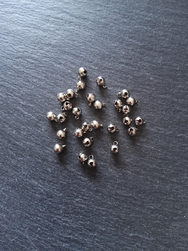 40 or 200 Little Antique Silver Tone 6mm Brass Bells Bell Charms 9x6mm