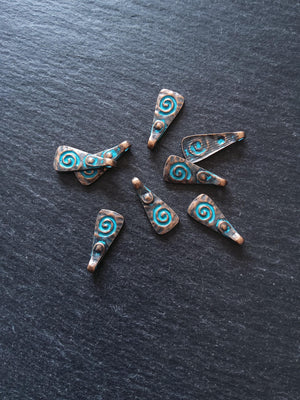 6 or 30 Swirl Pattern Drop Charms Antique Copper Alloy with Blue Patina 20x8mm