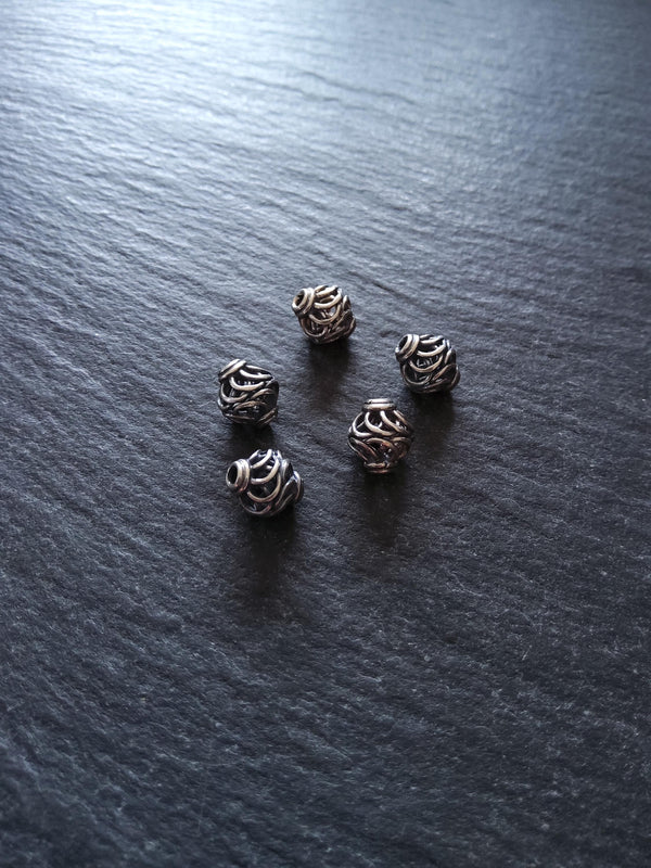 925 Bali Sterling Silver 8mm Wire Cage Beads Antique Finish 8.6x8mm Hole: 1.6mm