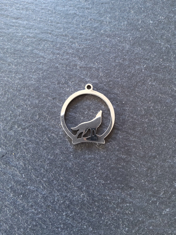Howling Wolf Stainless Steel Silhouette Charms 23x20mm