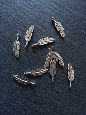 20 or 100 Feather Charms Antique Silver Tone 23x6mm