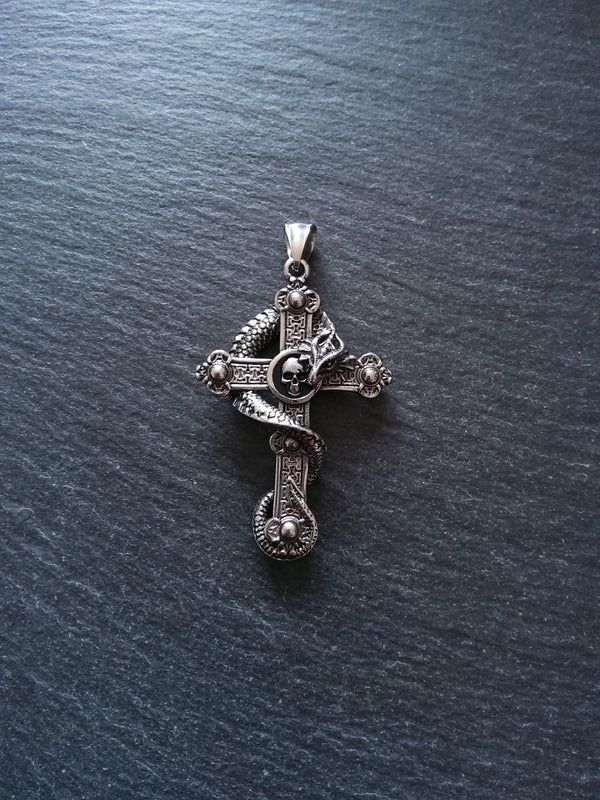 Large Dragon Cross Pendant Stainless Steel 55x36x12mm