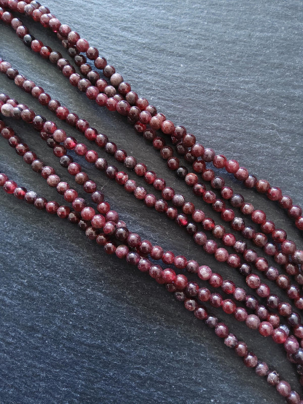 3.1mm to 3.8mm Garnet Round Undyed Natural Gemstone Beads Full 15.5 inch Strands