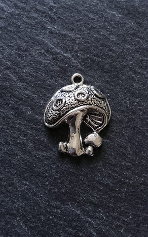 10 or 50 Mushroom Toadstool Charms Antique Silver Tone 23x19mm