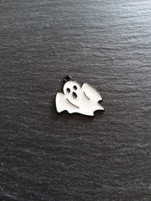 4 or 20 Ghost Charms Black Plated Alloy with White Enamel 26x23mm