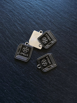 4 or 20 Spell Book Charms Silver Tone Alloy & Black Enamel 22x17mm