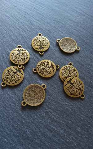 6 or 30 Antique Bronze Tone Round Tree of Life Connector Charms 27x20mm Nickel FREE