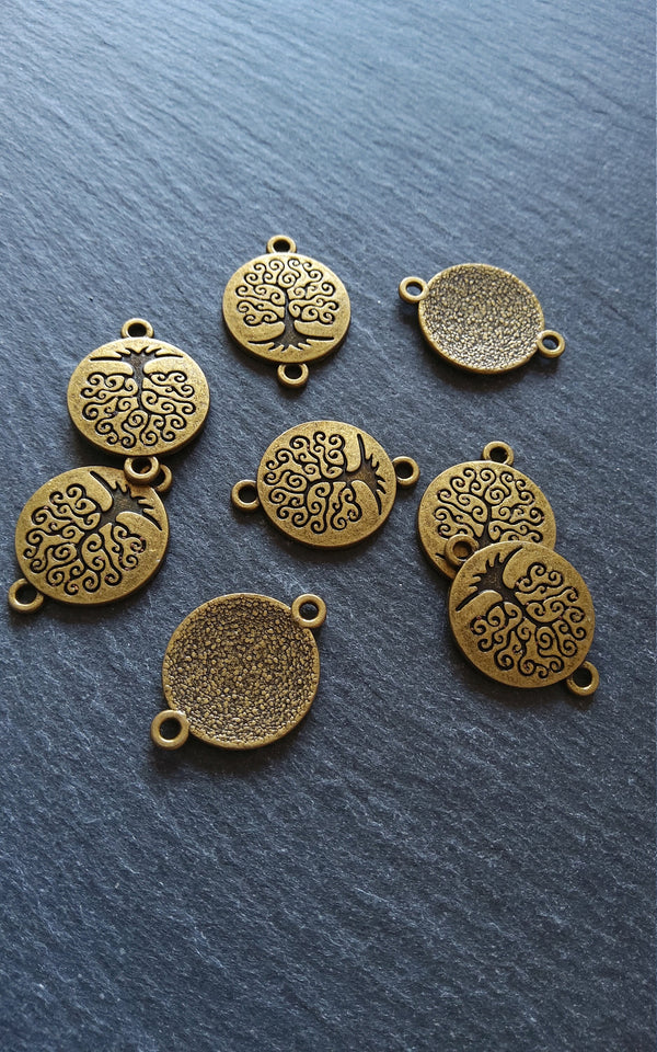 6 or 30 Antique Bronze Tone Round Tree of Life Connector Charms 27x20mm Nickel FREE