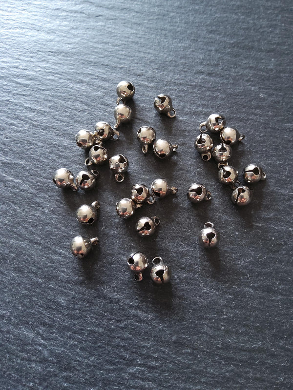 40 or 200 Little Antique Silver Tone 6mm Brass Bells Bell Charms 9x6mm