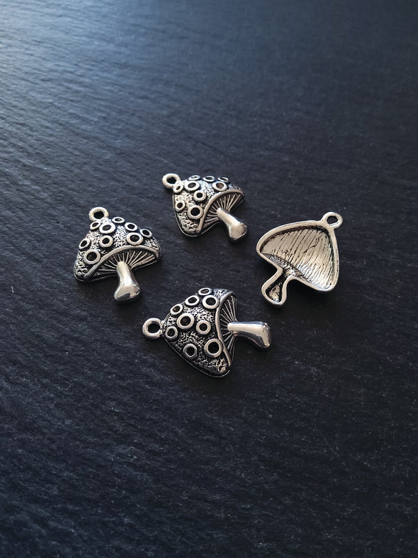 4 or 20 Mushroom Toadstool Charms Antique Silver Tone 25x18mm