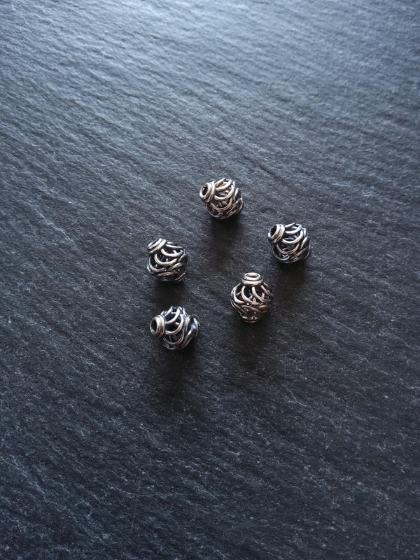 925 Bali Sterling Silver 8mm Wire Cage Beads Antique Finish 8.6x8mm Hole: 1.6mm