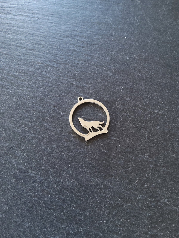 Howling Wolf Stainless Steel Silhouette Charms 23x20mm