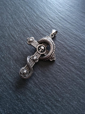 Large Dragon Cross Pendant Stainless Steel 55x36x12mm
