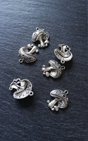 10 or 50 Mushroom Toadstool Charms Antique Silver Tone 23x19mm