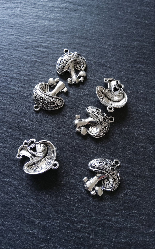 10 or 50 Mushroom Toadstool Charms Antique Silver Tone 23x19mm