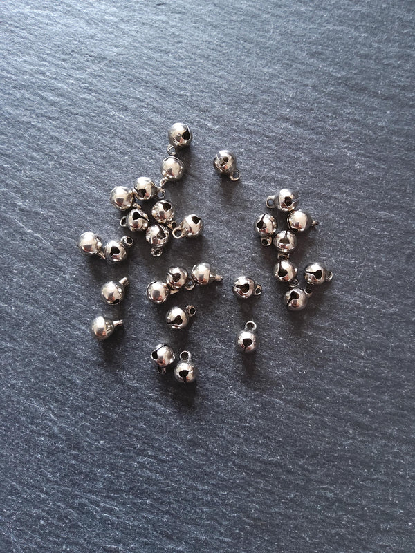 40 or 200 Little Antique Silver Tone 6mm Brass Bells Bell Charms 9x6mm