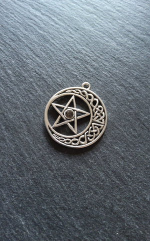 4 or 20 Celtic Knot Crescent Moon & Star Pendant Antique Silver Tone 33x30mm
